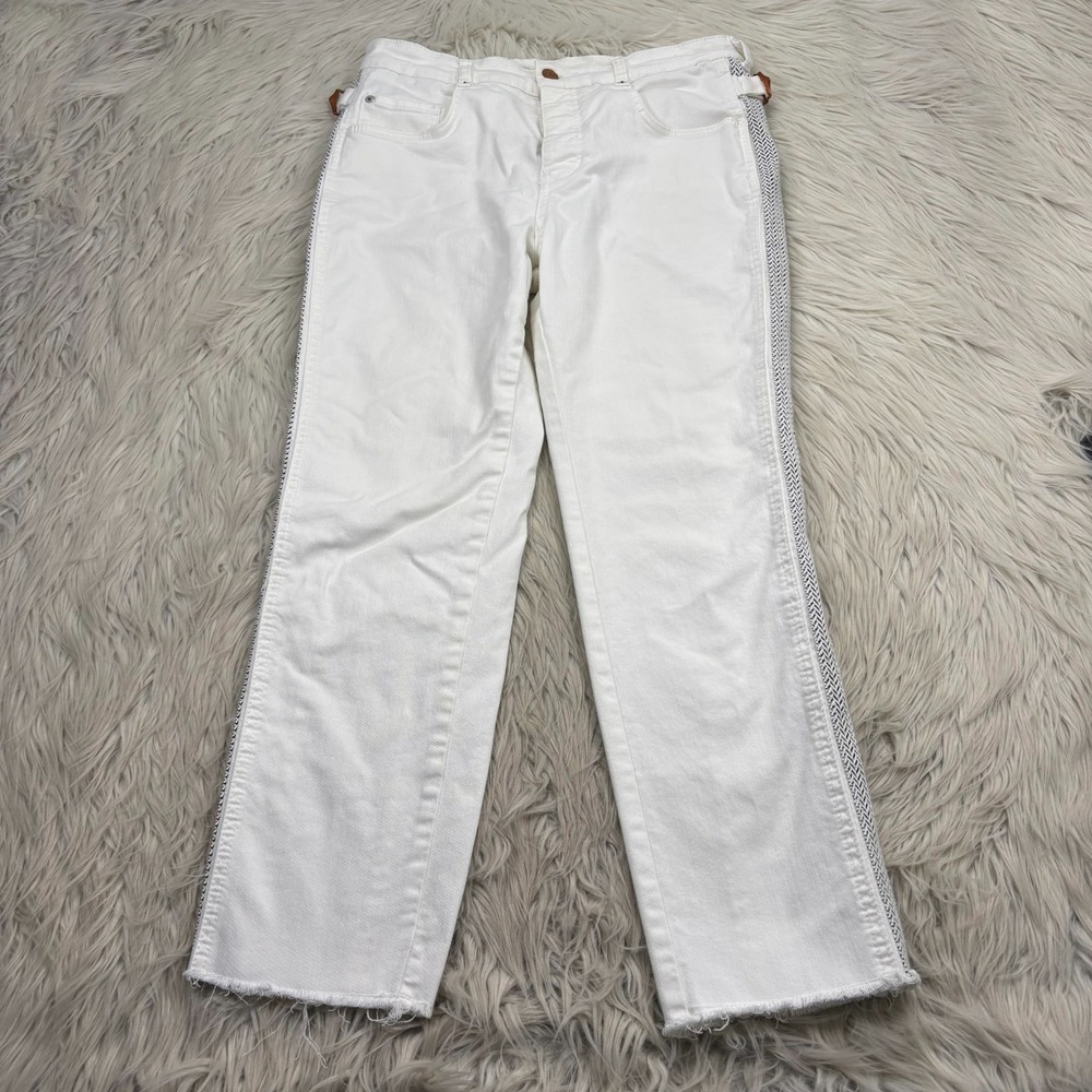 Anthropologie Pilcro Women's 27 White Ultra‎ High-Rise Side-Striped Slim Jeans